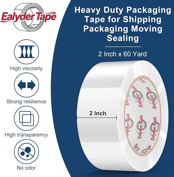 Ealyder Tape Transparent Packing Tape 2 inch x 60 Yards, 6 Rolls - Image 3