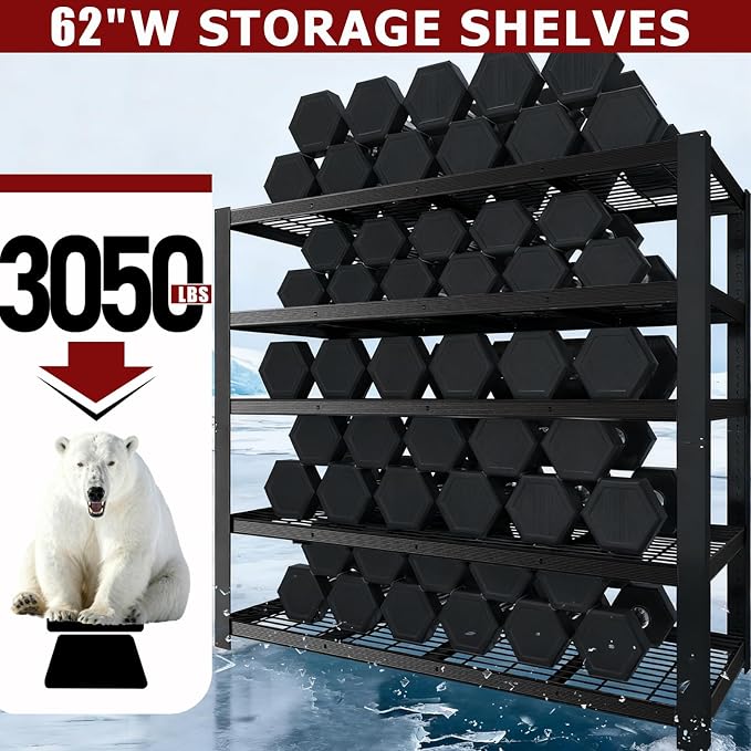 ZEUKMXOO 62" W 3050LBS Storage Shelves Unit, 5 Tier Heavy Duty Metal Shelving - Image 4