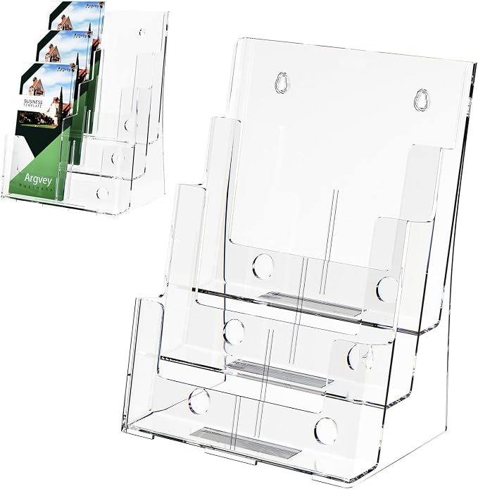 Argvey Acrylic Brochure Holder 8.5 x 11 inches, 3 Tier Clear Literature Holder by Argvey