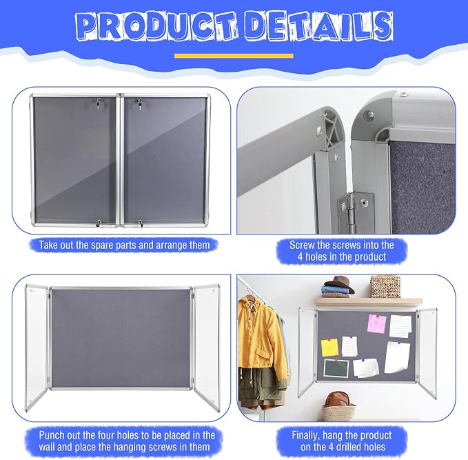 Enclosed Bulletin Board 48" x 36" Weather Resistant Lockable Notice Cork - Image 3