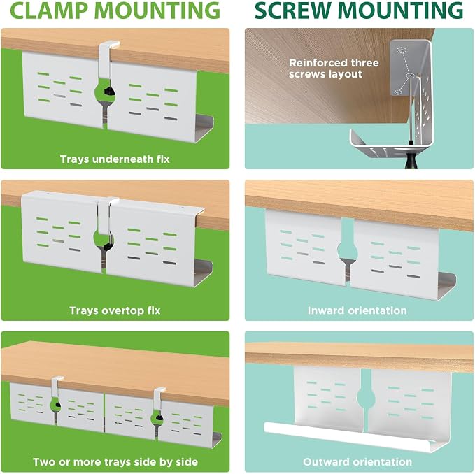 KEEGH 16'' Under Desk Cable Management Tray, Drill Free Clamp/Screws Mount - Image 2