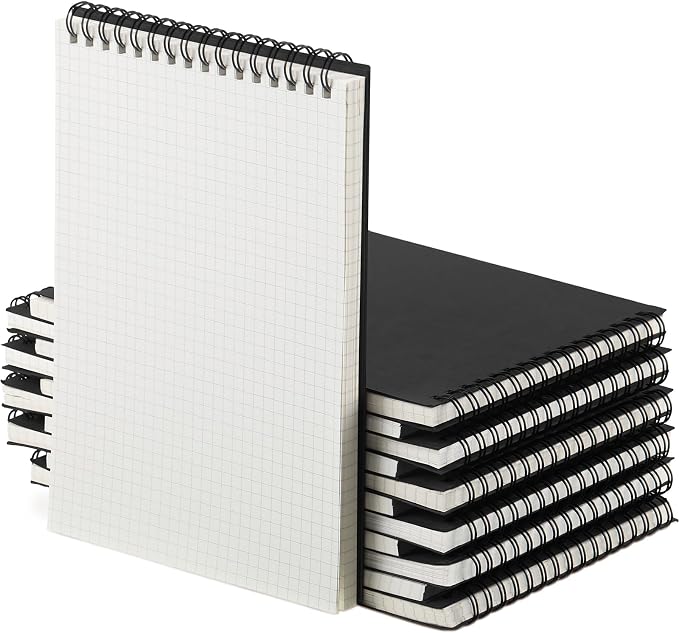 Engrowtic 8 Pack Graph Paper Spiral Notepad A5 Top Wirebound Notepad Grid by Engrowtic