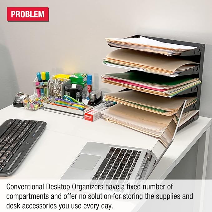 Desktop Organizer 6 Letter Tray Sorter Plus Riser Storage Base & 3 Supply - Image 2