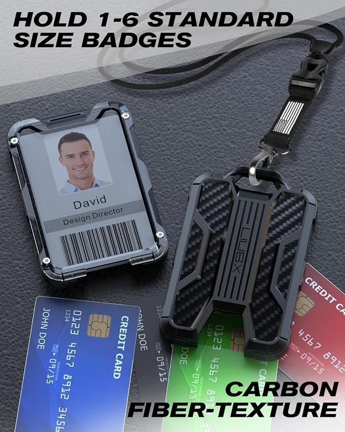 LIUGX Badge Holder with Heavy Duty Breakaway Lanyard, Carbon Fiber-Texture - Image 5