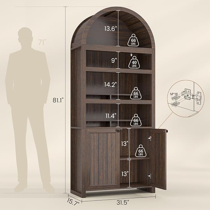 81" Tall Arched Cabinets, Bookcase - Image 2