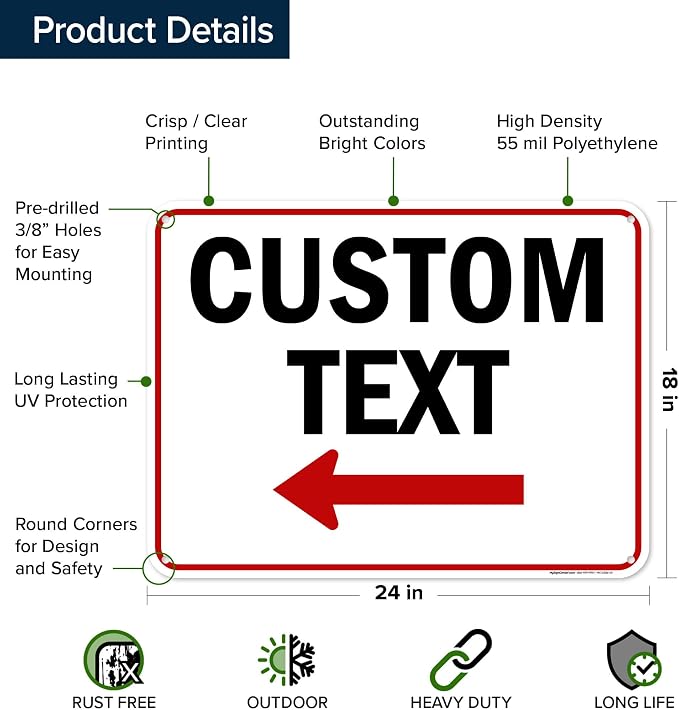 Custom Arrow, Custom Directional Sign, Left Arrow, 18x24 Inches, 55 mil thick - Image 6