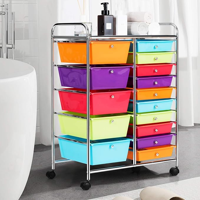 HAPPYGRILL 15-Drawer Rolling Cart, Storage Carts - Image 3