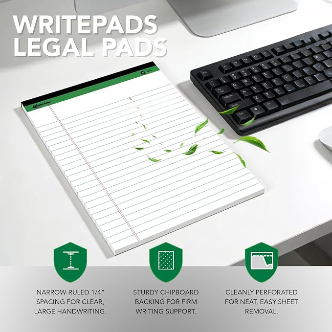 KAISA White Legal Pads Writing Pads Recycled Paper 5"x8" Narrow Ruled Lined - Image 3