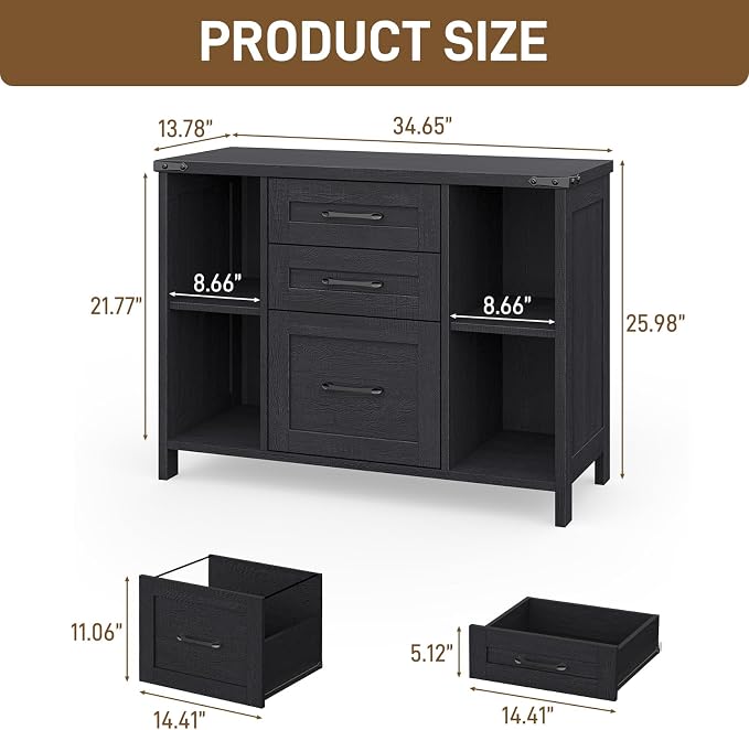 Vabches File Cabinet with 3 Drawers, Farmhouse Lateral File Cabinet Fits Files - Image 2