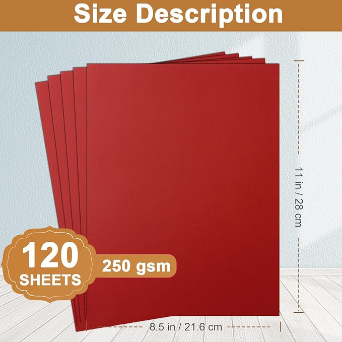 Silunkia 120 Sheets Dark Red Cardstock 8.5 x 11 Craft Paper, 92lb Christmas Red - Image 2