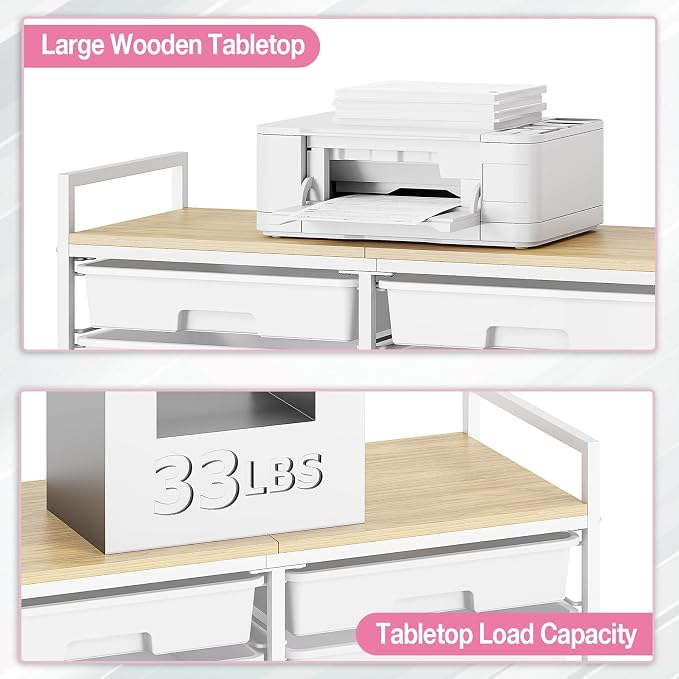 Rolling Storage Cart with 12 Drawers, Wooden Tabletop Utility Cart - Image 4
