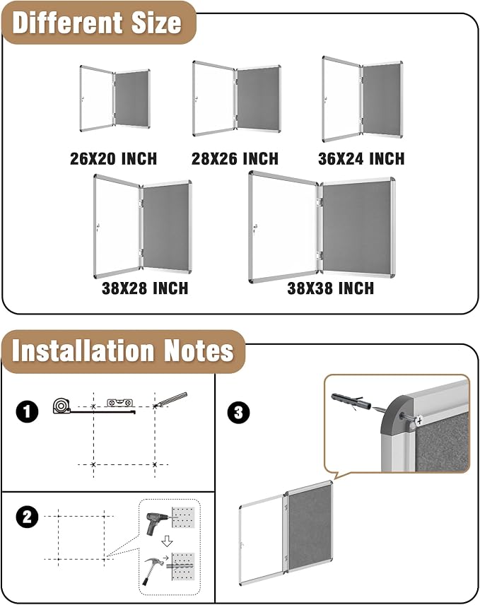 Mifuro 26"x20" Enclosed Bulletin Board, Lockable Weather-Resistant Aluminum - Image 4