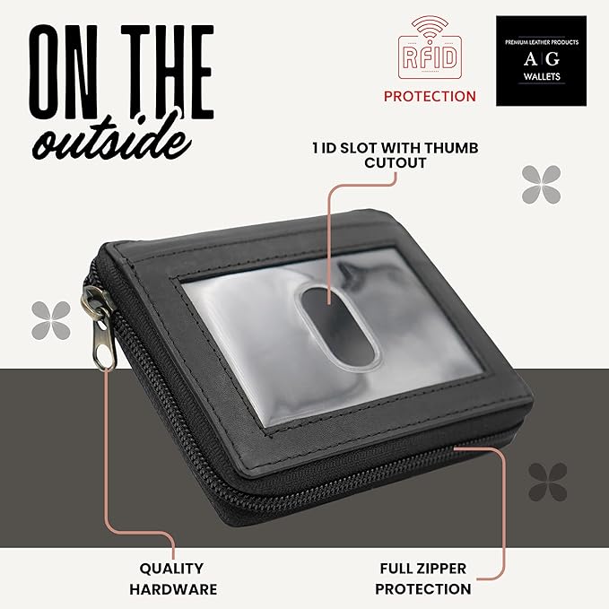 ag wallets Mens Zip Around Leather Wallet - Image 3