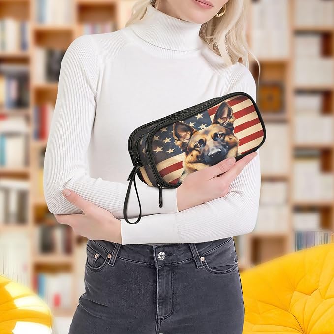 BOENLE Dog German Shepherd American Flag Pencil Case Box Boys Girls Large - Image 6