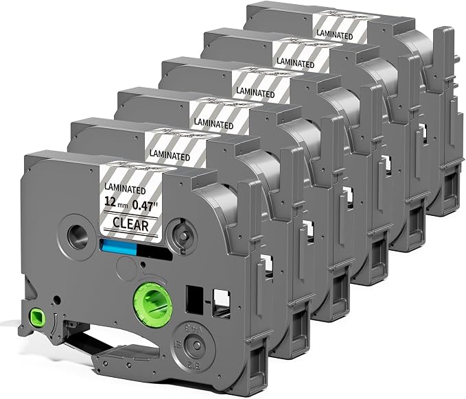 6-Pack Label Maker Tape 12mm 0.47" Clear TZe-131 Replacement by Pillex