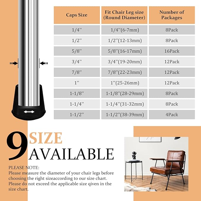 VOCOMO 5/8" Round Rubber Chair Leg Tips Caps, 16 Pack Small Chair Leg Floor - Image 6