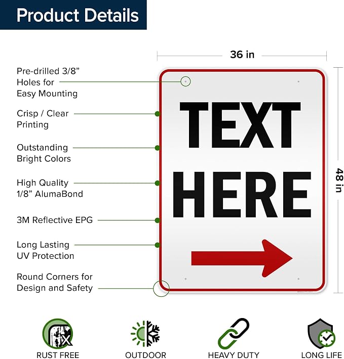 Custom Arrow, Custom Directional Sign, Right Arrow, 36x48 Inches, Reflective - Image 6