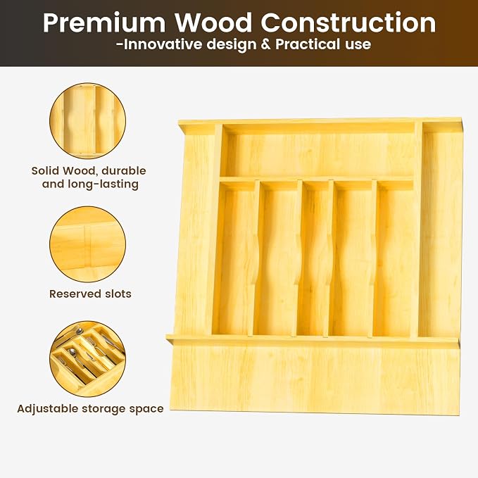 Evjocoh Silverware Drawer Organizer Wood - Image 3