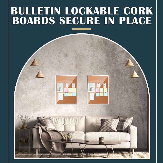 Cholemy Enclosed Bulletin Lockable Cork Case Notice Board 48 x 36 Inch - Image 4