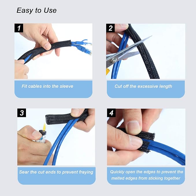 CrocSee 25ft - 1/4 inch Braided Cable Management Sleeve Cord Protector - - Image 5