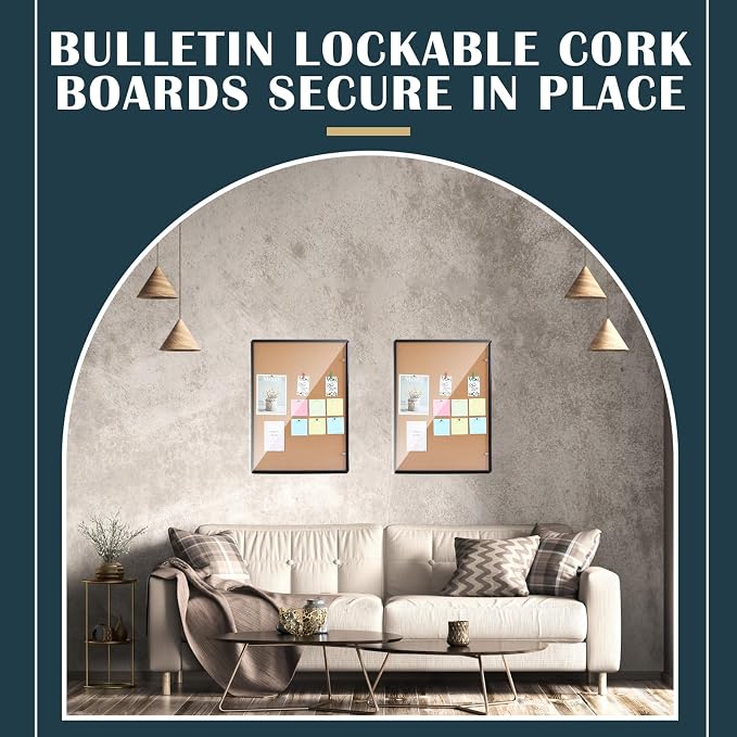 Cholemy Enclosed Bulletin Lockable Cork Case Notice Board 48 x 36 Inch - Image 6