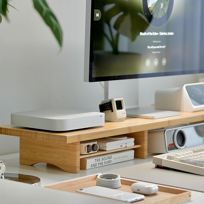 ROCDEER Bamboo Dual Monitor Stand Riser Natural, 2-Tier Desk Monitor Riser - Image 4