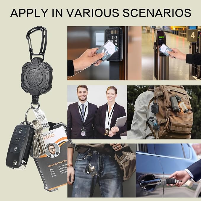 AIDSOTOU Badge Holder Retractable Clip Heavy Duty Carabiner Badge Reel Keychain - Image 6