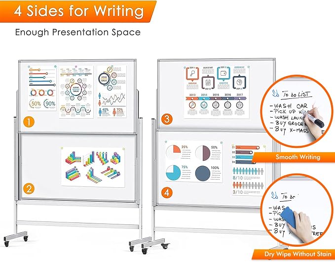 maxtek Dry Erase Whiteboard Height Adjustable, Easel Stand Rolling White Board - Image 8