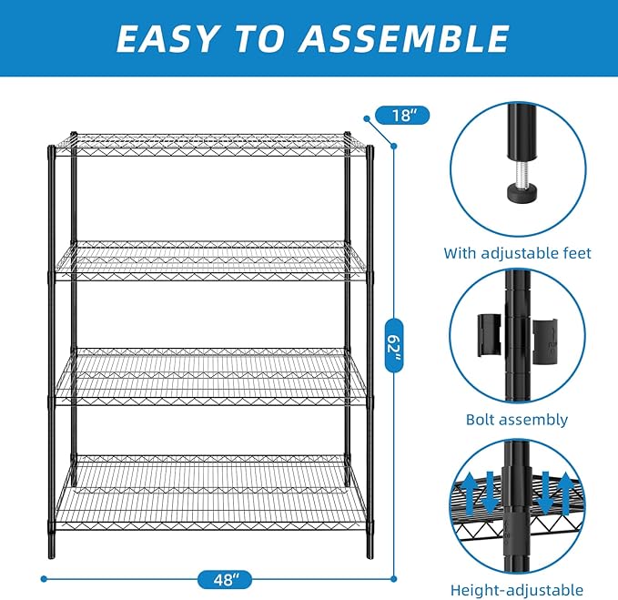 Guan River 4-Shelf Adjustable Metal Shelf Wire Shelving Unit Heavy Duty Storage - Image 4