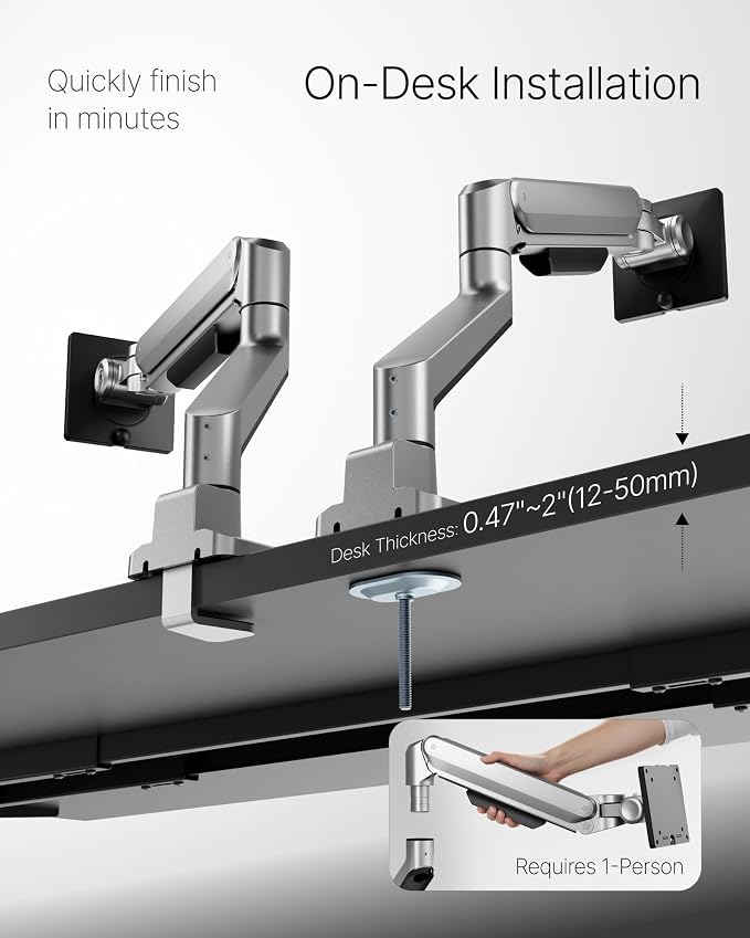 monTEK Deluxe Monitor Arm up to 40 Inch Holds 26.4 lbs Curved Screens Aluminum - Image 8