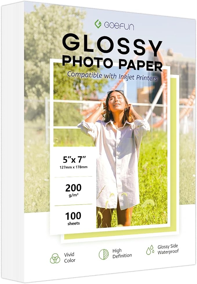 5x7 Photo Paper, Goefun 200GSM/54LB Glossy Inkjet Printer Paper by Goefun