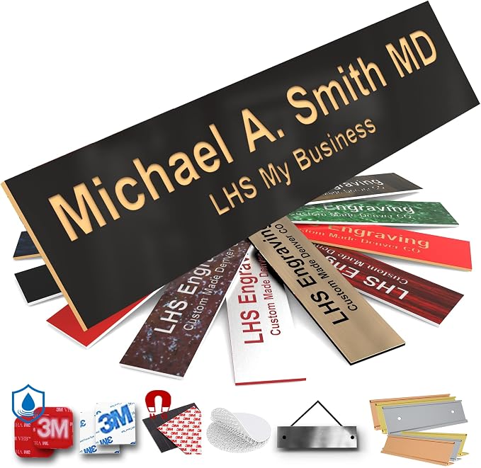 Engraved Door Signs for Office Personalized Black Plastic Door Plaque Gold by LHS+My+Business
