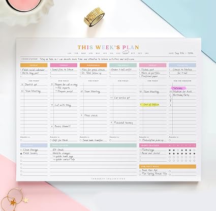 ThreeKin Undated Weekly Tear-Off Planner Pad, 52 Sheets