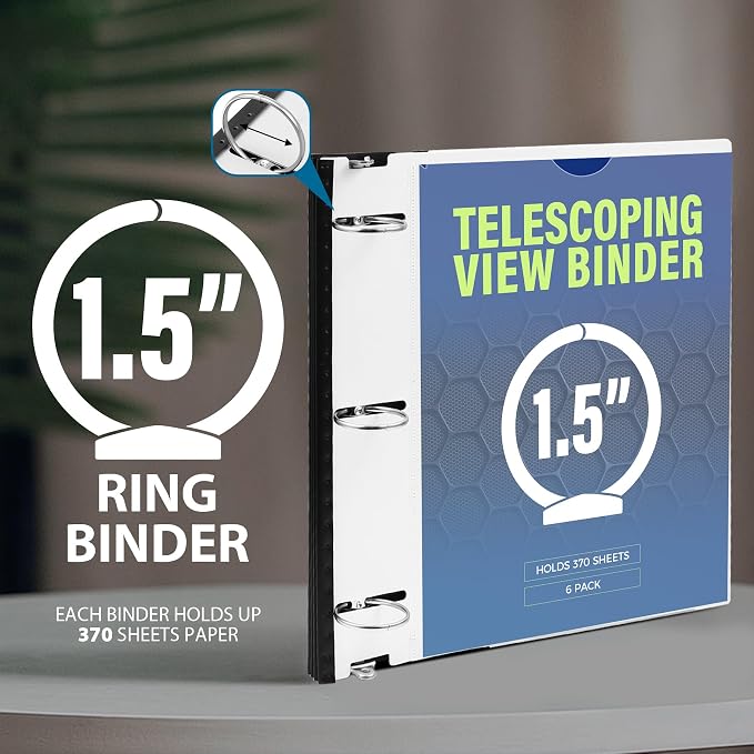 WOT I 1.5 Inch Telescoping 3 Ring Binder 6 Pack, Expandable Flexible Binder - Image 5