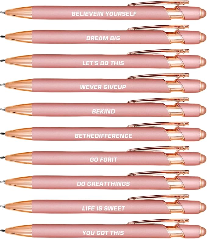 10pcs Inspirational Quotes Rose Gold Pens Set Fashion Design Novelty Pens Funny by Unknown