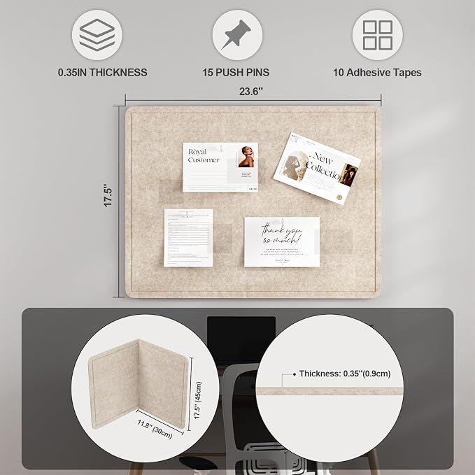 Large Felt Bulletin Board for Wall, Soft Felt Cork Board for Office, Home - Image 2