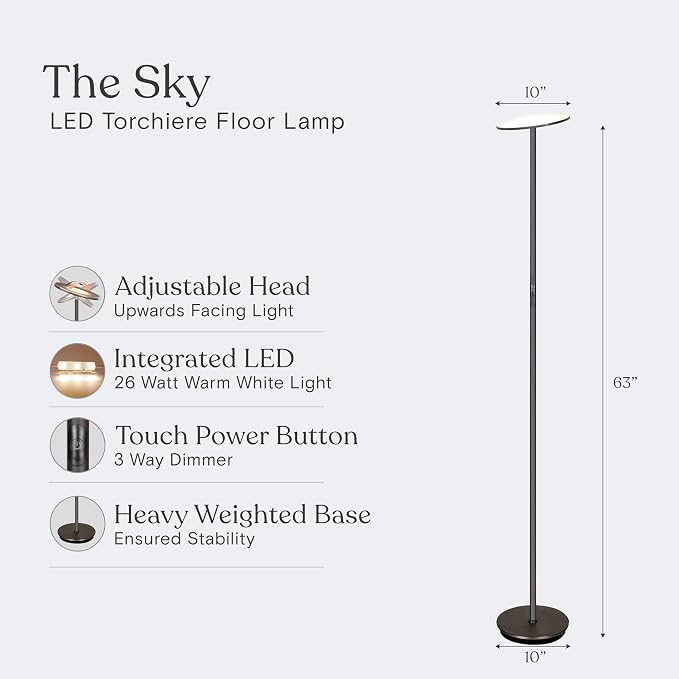 Brightech Sky LED Floor lamp, Torchiere Super Bright Floor Lamp - Image 3