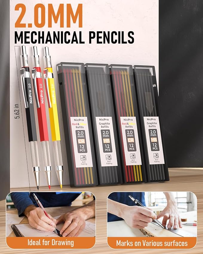 Nicpro 18 Pack Carpenter Pencils Mechanical, Construction Pencils - Image 2