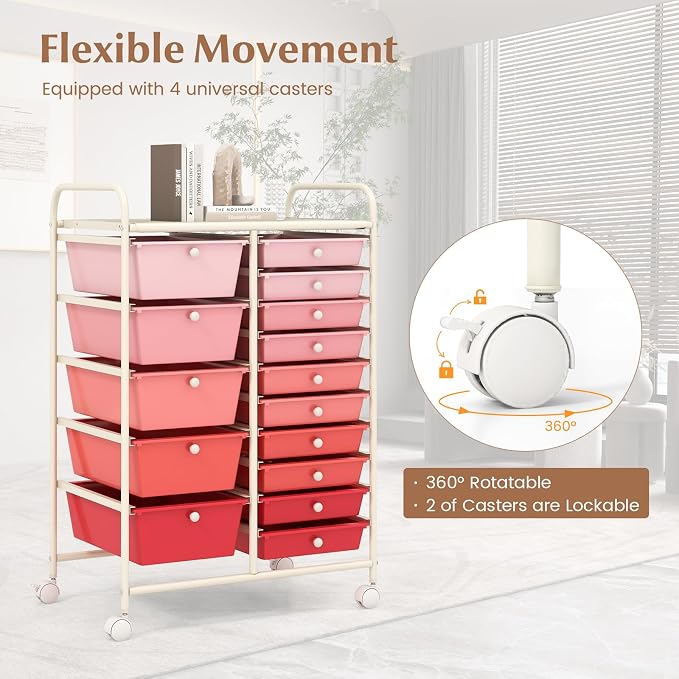 DORTALA 15-Drawer Rolling Storage Cart - Image 6
