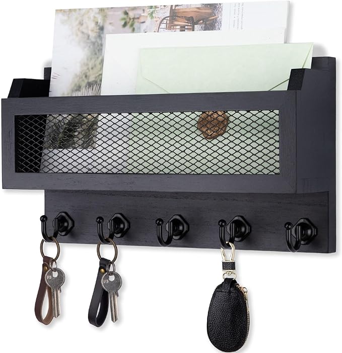 Nekon Mail and Key Holder for Wall Decorative, 11 Inch Wooden Wall Key Organizer by NekonDesign