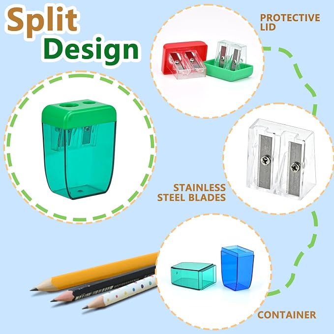 AUSTARK 24Pcs Pencil Sharpener Manual, Small Dual Hole Pencil Sharpeners Bulk - Image 3