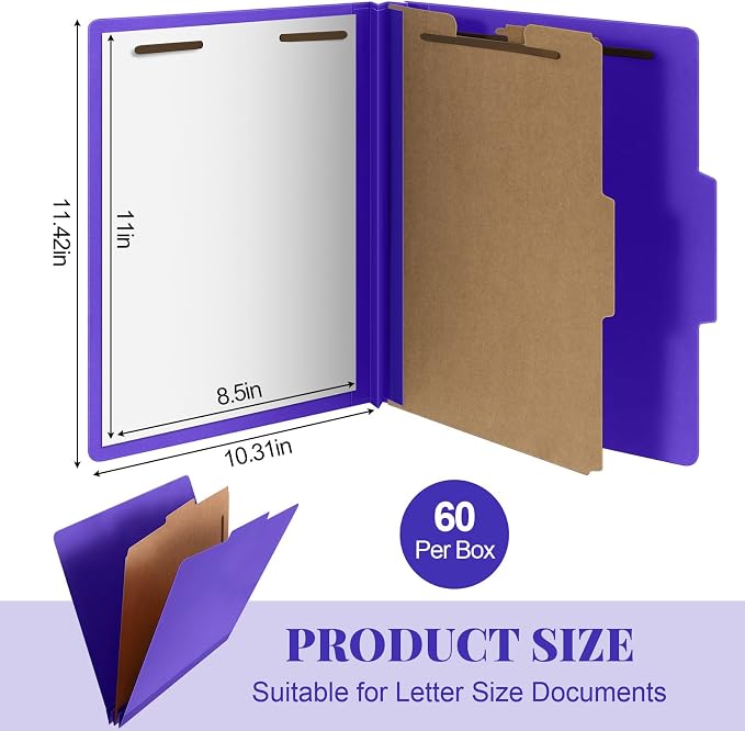 Skyygemm 60 Pcs Classification Folders Letter Size, 1 Divider Pressboard File - Image 2