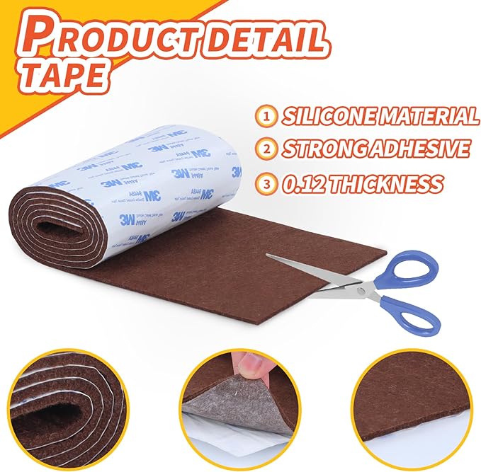 Felt Furniture Pads, Non Slip Self Adhesive Cuttable Felt Tape Brown Heavy Duty - Image 6