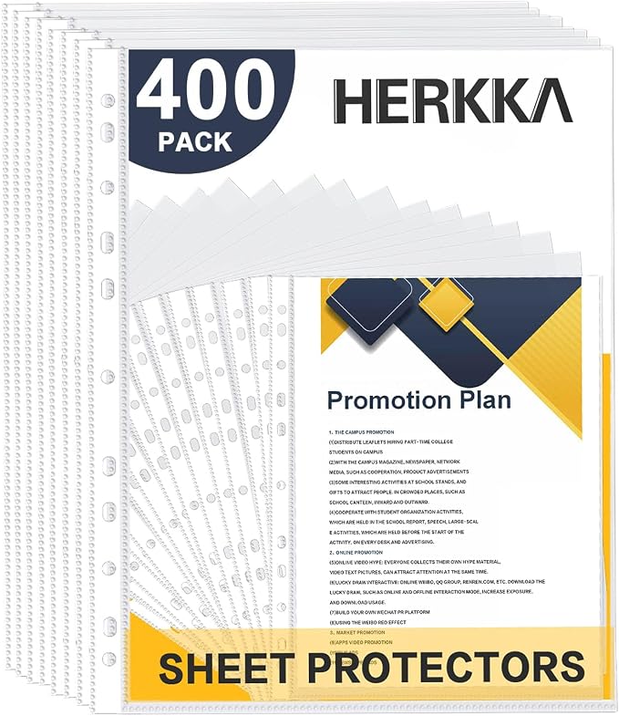 Sheet Protectors, HERKKA 400Pack Heavy Duty Page Protectors Holds 8.5 x 11 inch by HERKKA