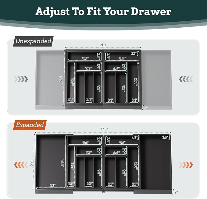 Silverware Organizer Large, Magnetic Connected Expandable 13 Slots Silverware - Image 4