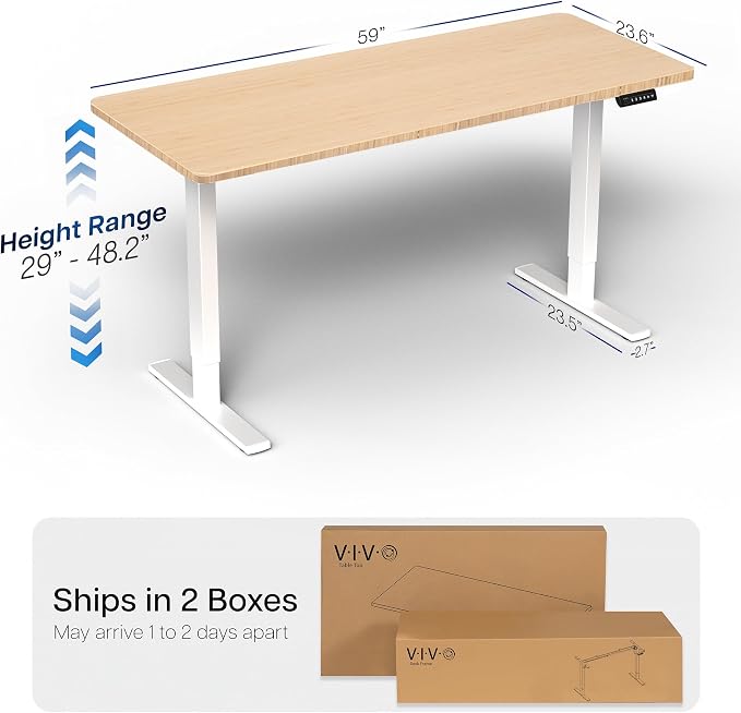 VIVO Electric 60 x 24 in Real Bamboo Standing Desk, Memory Height Adjustment - Image 3