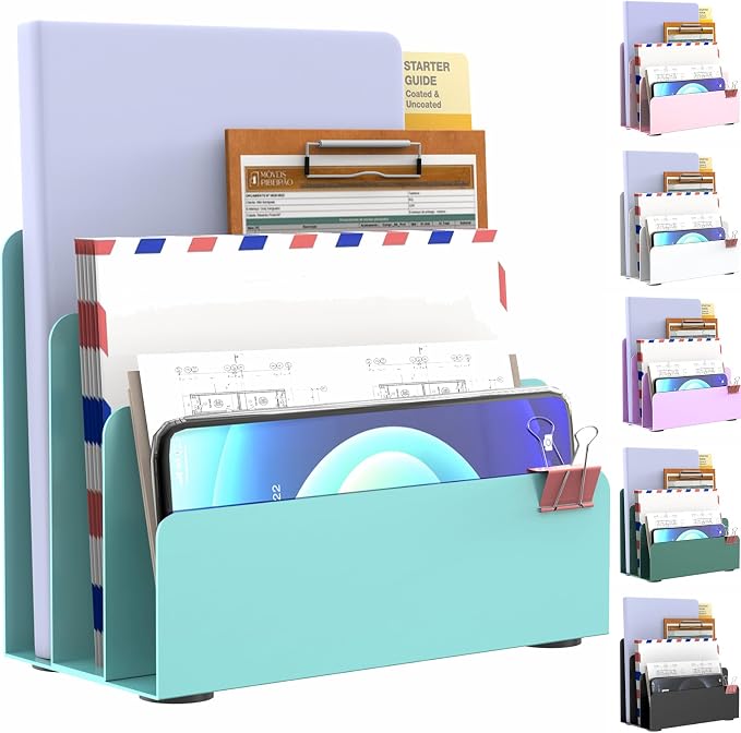 OUTIOE Mail Organizer Countertop, Small Desk File Organizer, Metal File Holder by OUTIOE
