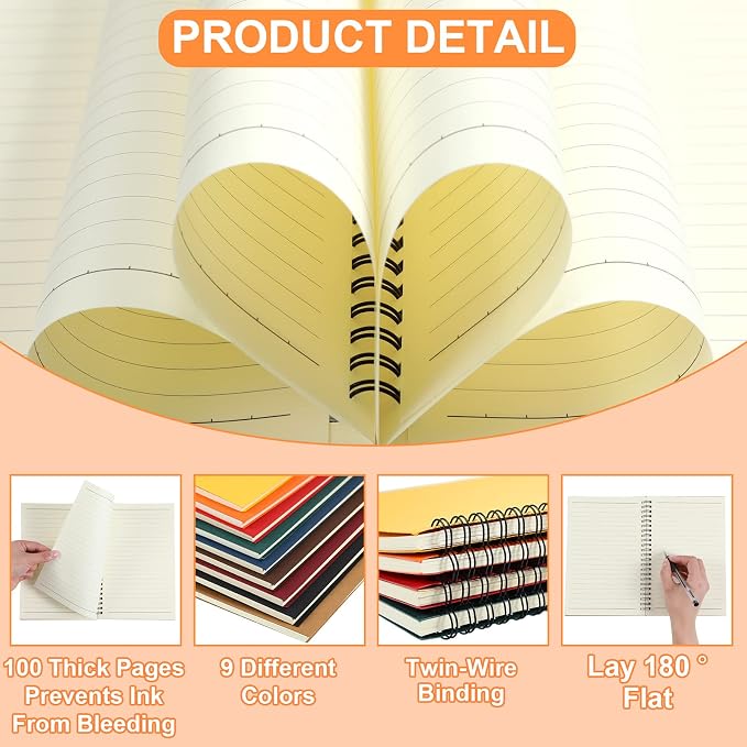 Yahenda 72 Pcs Spiral Notebook Bulk A5 Journal Lined 8.3'' x 5.5'' Writing - Image 4