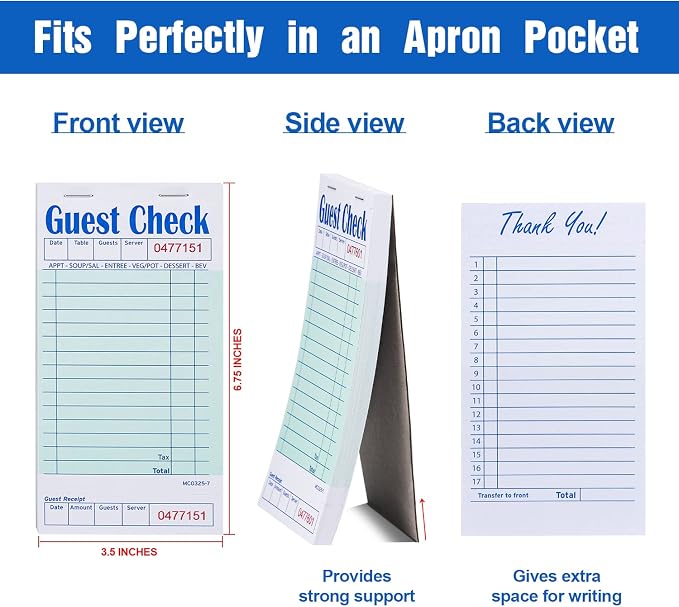 Methdic Guest Checks Server Note Pads 1000 Orders Waitress Notepad - Image 2