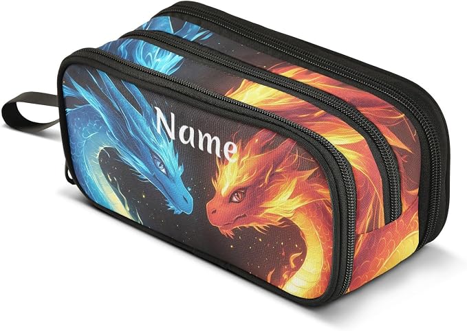 BOENLE Custom Dragons Red Blue Fire Eyes Pencil Case Box Boys Girls by BOENLE-WELCOMEYOURCOMING
